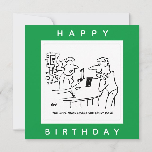 Man Flattering a Barmaid in a Pub Cartoon Card (Front)