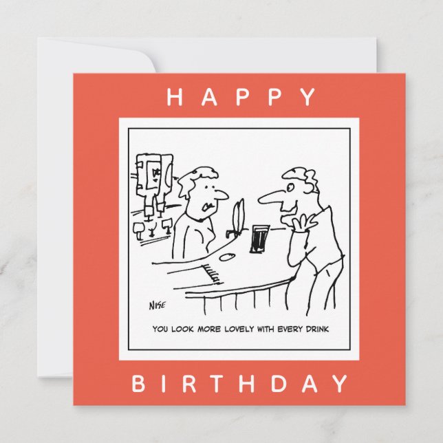 Man Flattering a Barmaid in a Pub Cartoon Card (Front)