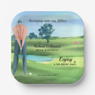 Man Golf Player Swinging Into My 50th Birthday Paper Plate