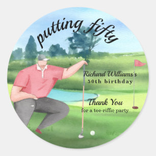 Man Golf Putting Fifty 50th Birthday Classic Round Sticker