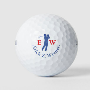 Man Golfer Classy Red Blue Monogram Golf Balls