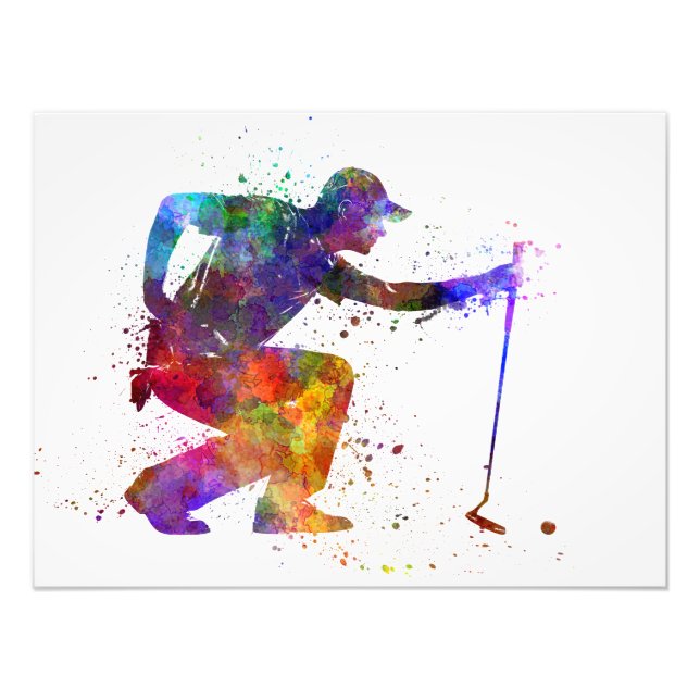 man golfer crouching  silhouette photo print (Front)