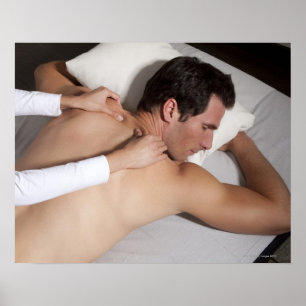 Man having a back massage from woman poster