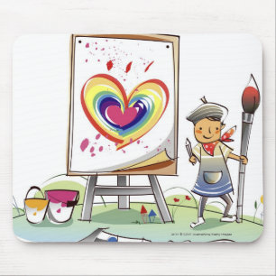 Man holding a paintbrush and standing by an easel mouse mat