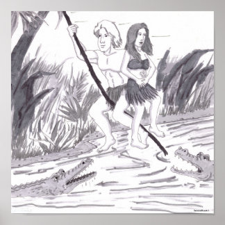 Man Holding a Woman While Swinging on a Vine Past  Poster