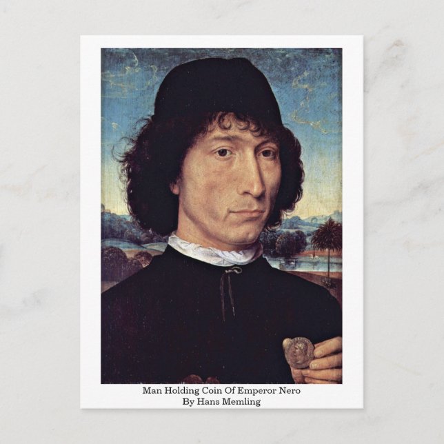 Man Holding Coin Of Emperor Nero By Hans Memling Postcard (Front)