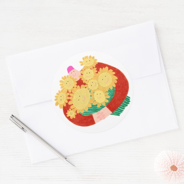 Man Holding Flowers Classic Round Sticker (Envelope)