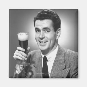 Man holding glass of beer in studio B&W Magnet