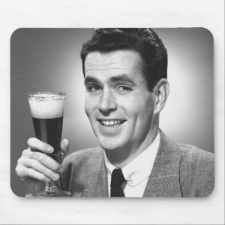 Man holding glass of beer in studio B&W Mouse Mat