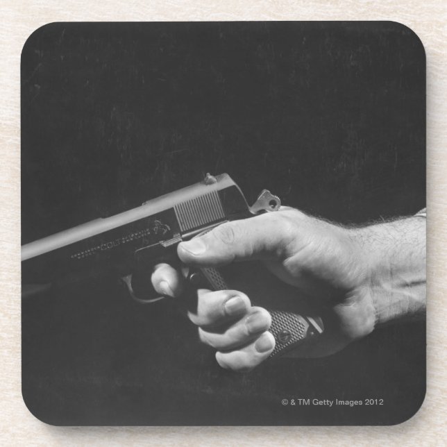 Man Holding Gun Coaster (Front)