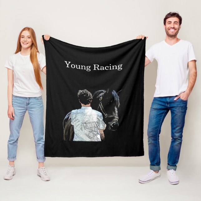Man Holding Horse Dark Fleece Blanket (In Situ)
