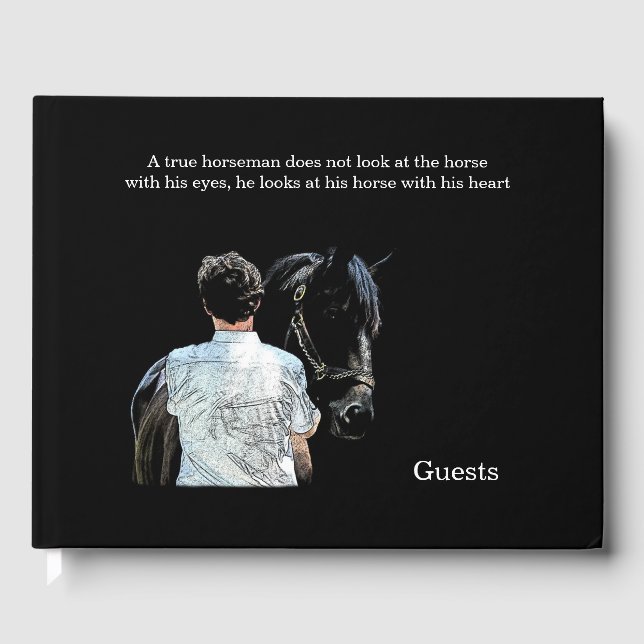 Man Holding Horse Dark Guest Book (Front)