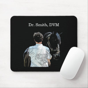 Man Holding Horse Dark Mouse Pad