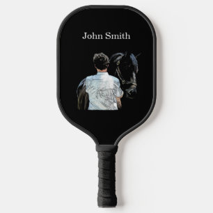 Man Holding Horse Dark Pickleball Paddle