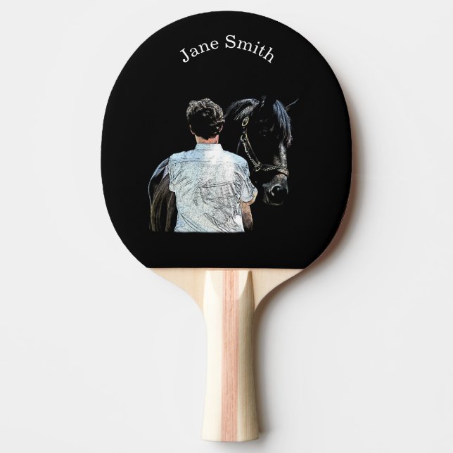 Man Holding Horse Dark Ping Pong Paddle (Front)