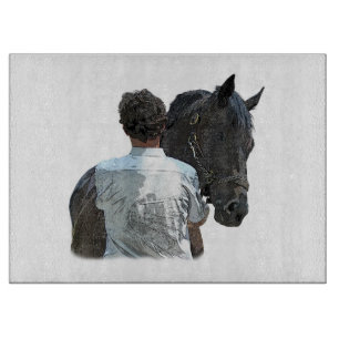 Man Holding Horse Light Glass Cutting Board