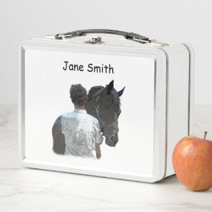 Man Holding Horse Light Metal Lunchbox
