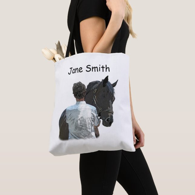 Man Holding Horse Light Tote Bag (Close Up)