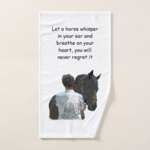 Man Holding Horse Light With Quote Hand Towel