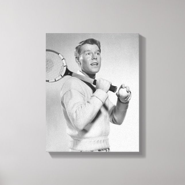 Man Holding Tennis Racket Canvas Print (Front)