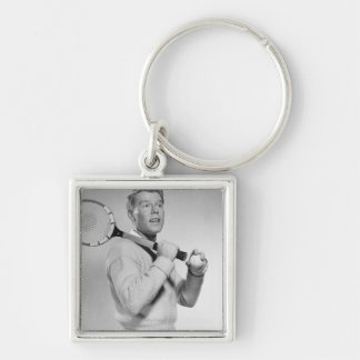 Man Holding Tennis Racket Key Ring