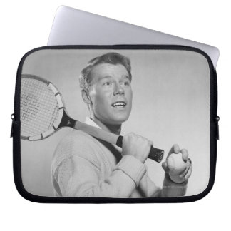 Man Holding Tennis Racket Laptop Sleeve