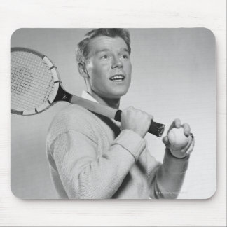 Man Holding Tennis Racket Mouse Mat