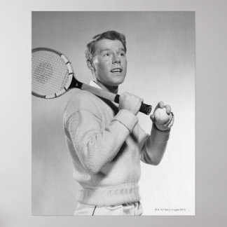 Man Holding Tennis Racket Poster