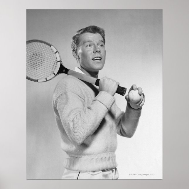 Man Holding Tennis Racket Poster (Front)