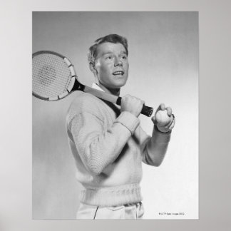 Man Holding Tennis Racket Poster