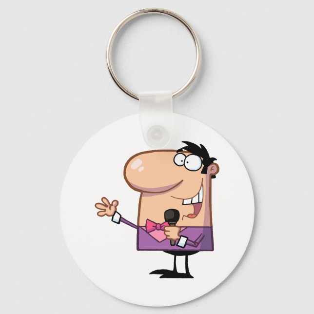 Man Hosting A Show And Talking Into A Microphone Key Ring (Front)