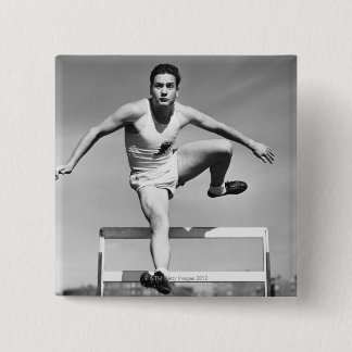 Man Hurdling 15 Cm Square Badge