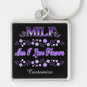 Man I Love Flowers Purple Text Key Ring
