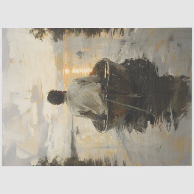 Man in a Boat at Sunset Painting Decoupage Tissue Paper (Front)