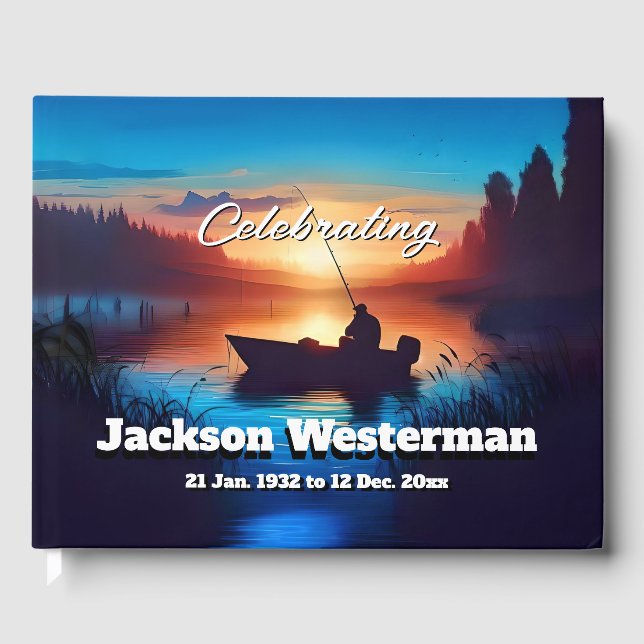Man in a Fishing Boat at Sunset Memorial   Guest Book (Front)