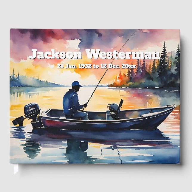 Man in a Fishing Boat on Lake Memorial   Guest Book (Front)