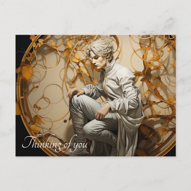 Man in a golden wood painting postcard (Front)