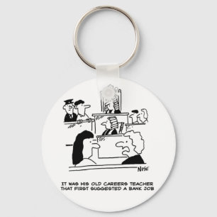 Man in court having robbed a bank. Funny Cartoon Key Ring