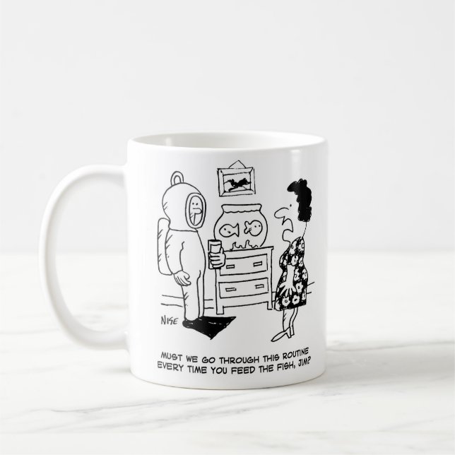 Man in Diver Suit to Feed Fish Tropical Fish Owner Coffee Mug (Left)