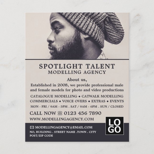 Man in Hat, Modelling Agency, Model Agent Advert Flyer (Front)