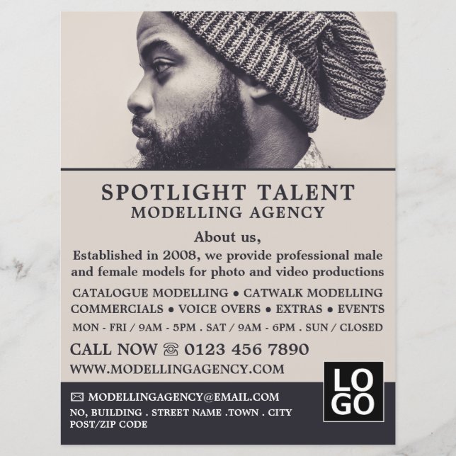 Man in Hat, Modelling Agency, Model Agent Advert Flyer (Front)