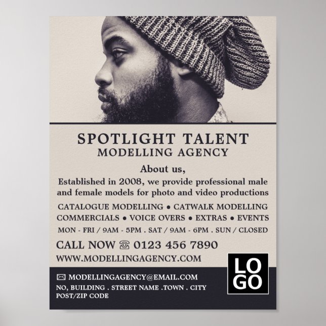 Man in Hat, Modelling Agency, Model Agent Advert Poster (Front)