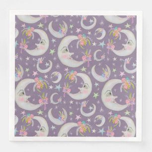 Man in Moon Stars Flowers Lavender Baby Shower Napkin