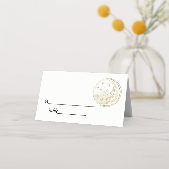 Man in Moon Stars Gold Escort Cards Place Cards (Back)