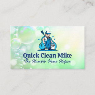 Man in Overalls with Cleaning Supplies Business Card