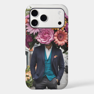 Man In Suit With Head Covered In Flowers