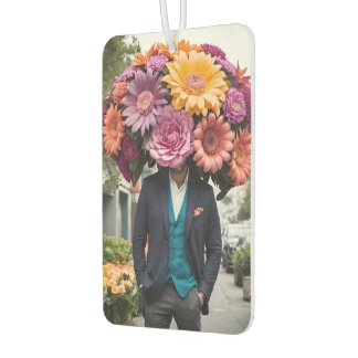 Man In Suit With Head Covered In Flowers Car Air Freshener