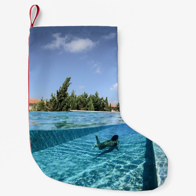 Man in swimming pool in the morning small christmas stocking (Front)