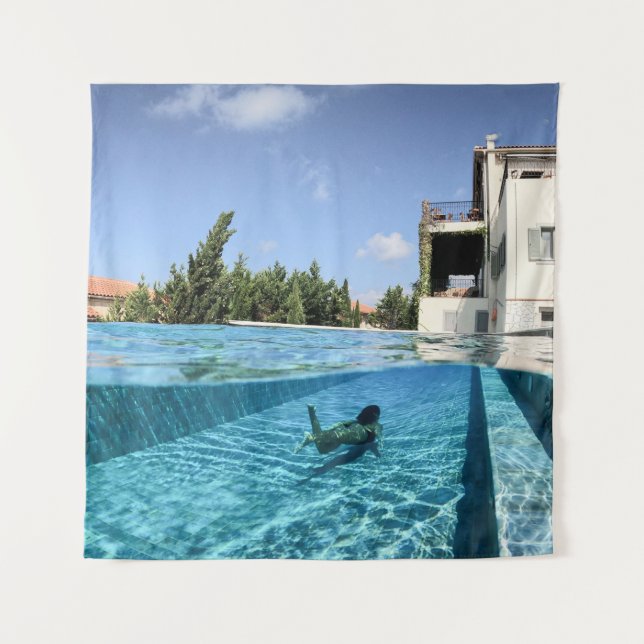 Man in swimming pool in the morning tapestry (Front)