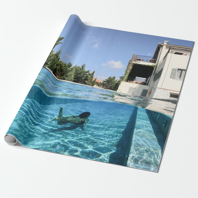 Man in swimming pool in the morning wrapping paper (Unrolled)